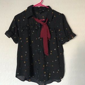 Floral and polka dot shirt with string tie